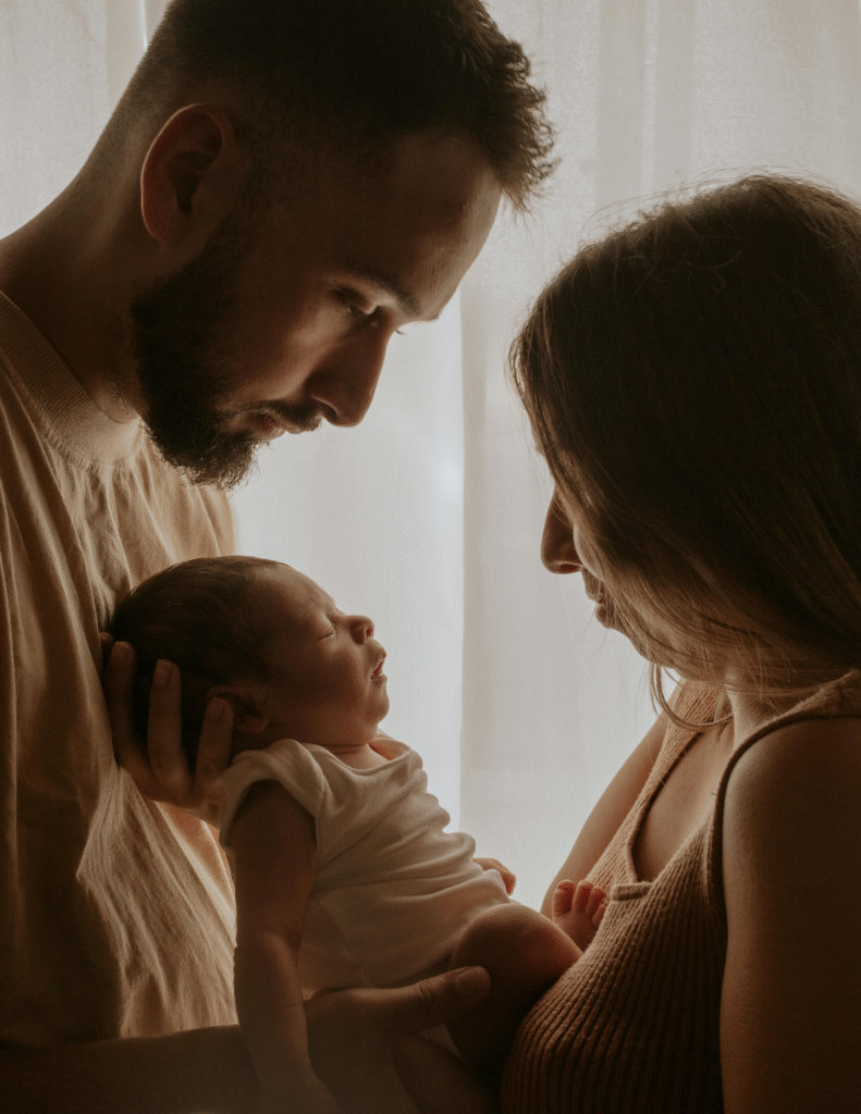 new parents reconnecting after baby, couple communicating post-birth