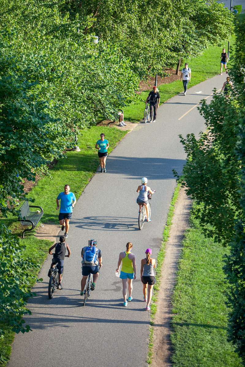 Exercising and spending time in nature are great ways to destress.
