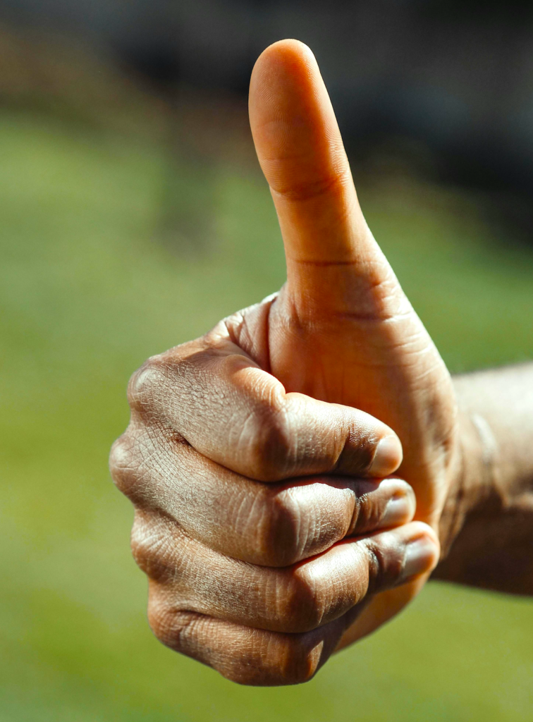 Thumbs up for self acceptance, self care and the motivation to improve self-confidence.